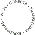 sello de espampilla con las palabras: Exploralab, viaja, conecta, transforma,